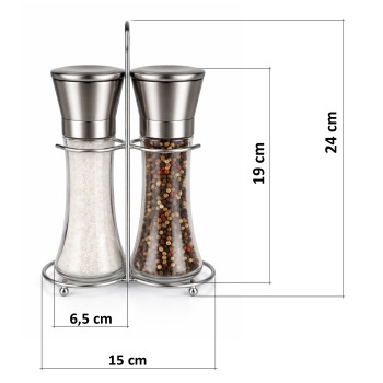 Ręczny młynek do pieprzu i soli ze stojakiem - Zestaw solniczka + pieprzniczka