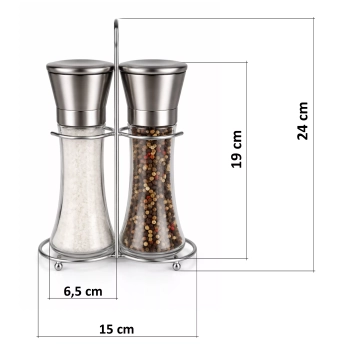 Ręczny młynek do pieprzu i soli ze stojakiem - Zestaw solniczka + pieprzniczka