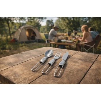 Składane sztućce turystyczne 3w1 (nóż + widelec + łyżka) Niezbędnik w etui