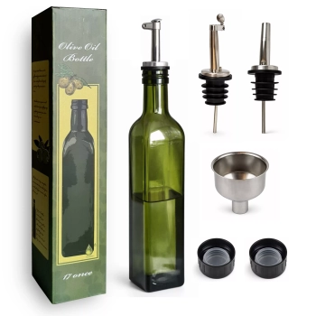 Szklana butelka na oliwę 500 ml z zestawem akcesoriów