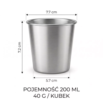 Kubki ze stali nierdzewnej 200 ml - 6 sztuk - Nietłukące, Małe, Lekkie