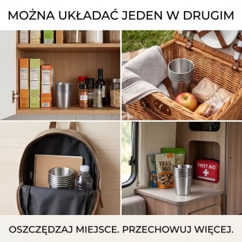 Kubki ze stali nierdzewnej 200 ml - 6 sztuk - Nietłukące, Małe, Lekkie