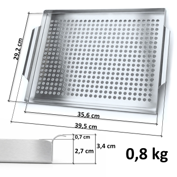 Taca na grilla ze stali nierdzewnej 39,5 x 29,2 cm - wielorazowa, perforowana, do warzyw, mięsa i owoców morza