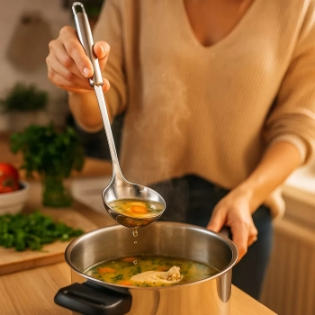 Zestaw przyborów kuchennych ze stali nierdzewnej - szumówka, chochla, łopatka