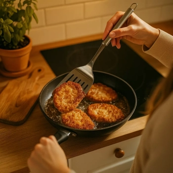 Zestaw przyborów kuchennych ze stali nierdzewnej - szumówka, chochla, łopatka