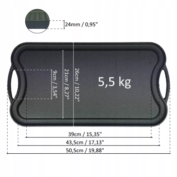 Płyta Żeliwna Dwustronna na Grill, Ruszt Żeliwny do Grilla 51x26 cm, 5,5 kg