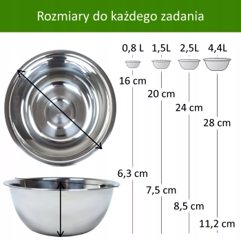 Miska Kuchenna Stalowa Metalowa Stal nierdzewna Miski Zestaw Misek 4 sztuki